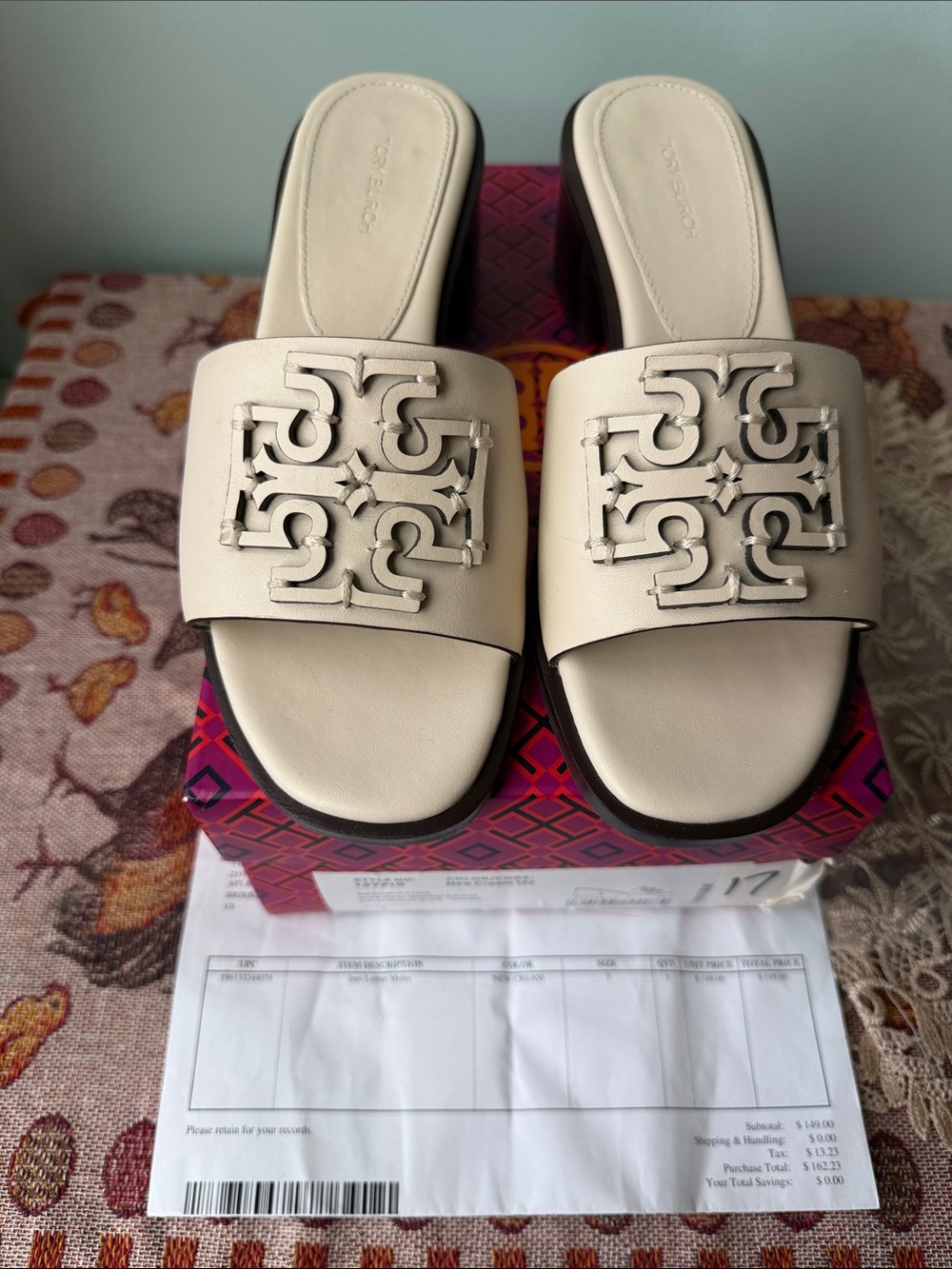 Tory Burch Cream Logo Cutout Slide Sandals